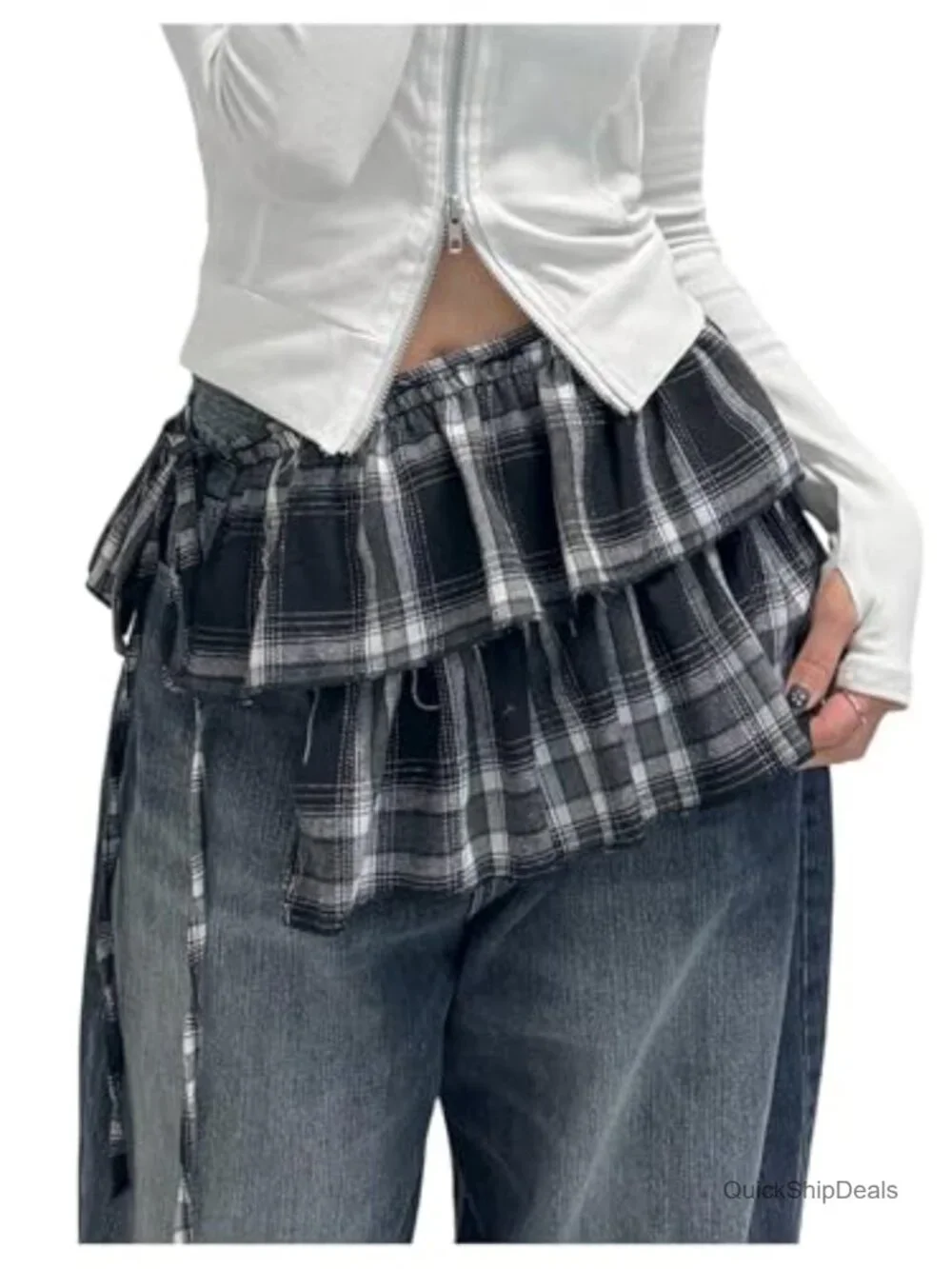 Plaid Layered Ruffle Side Tie Y2K Low Rise Wrap Mini Skirt